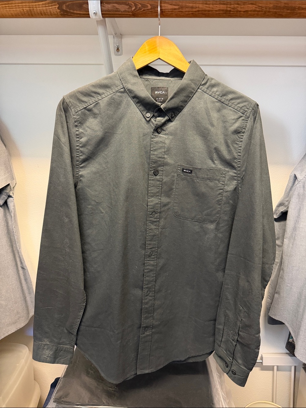 RVCA Men's Button-Down Shirt - Olive Green